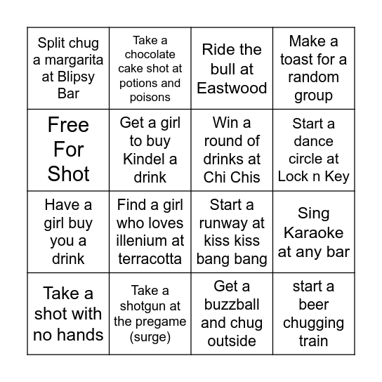 Kindel's Birthday Bingo Card
