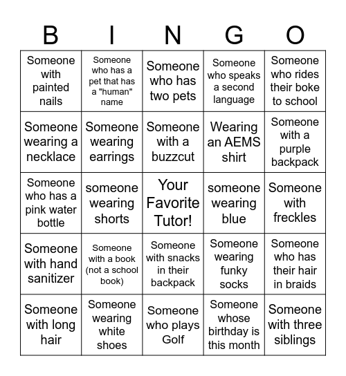 People Bingo! Bingo Card