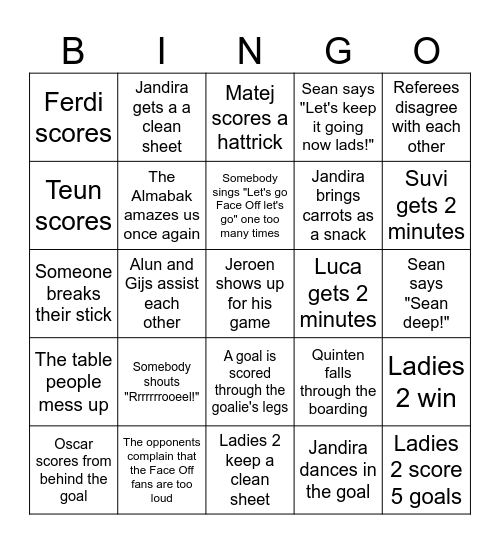 12th April Face Off HomeGameDay Bingo! Bingo Card