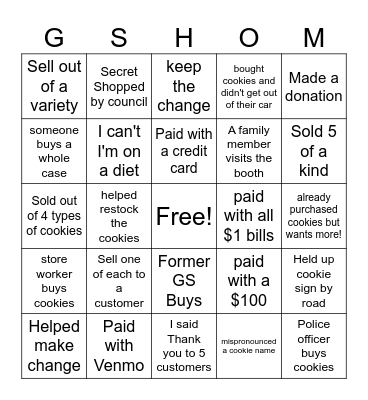 Cookie Booth Bingo Card