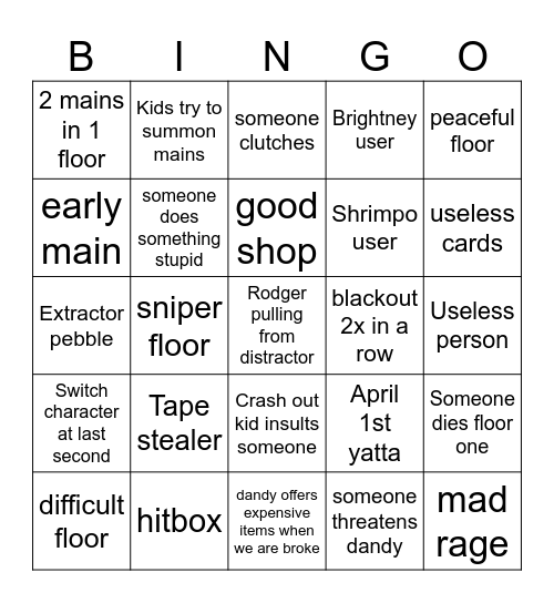 dandys world Bingo Card