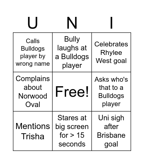 What A Uni 🤓 Bingo Card