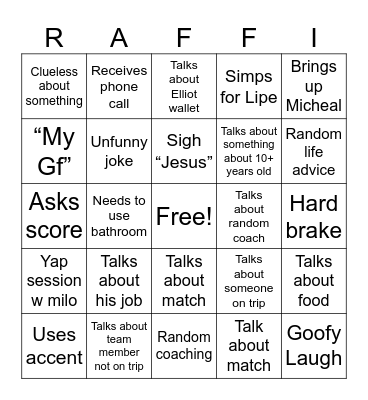 Rafi Bingo Card