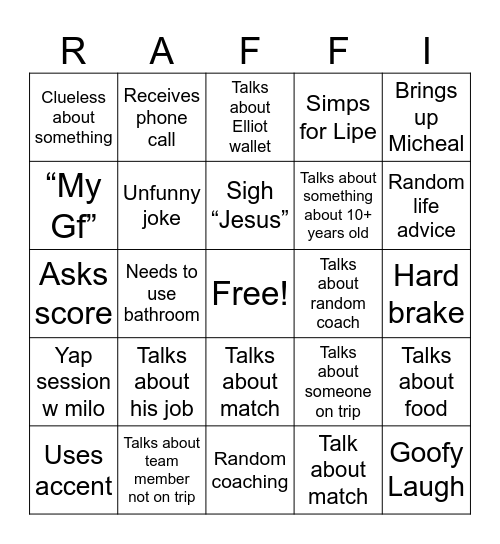 Rafi Bingo Card