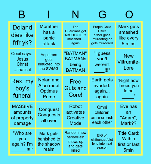 INVINCIBLE SEASON 3 FINAL Bingo Card