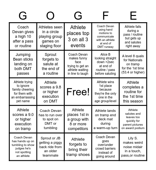 Gleason's Flyers 2025 State Championships BINGO Card