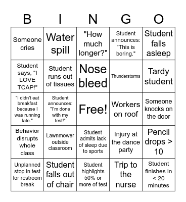 TCAP Bingo! Bingo Card