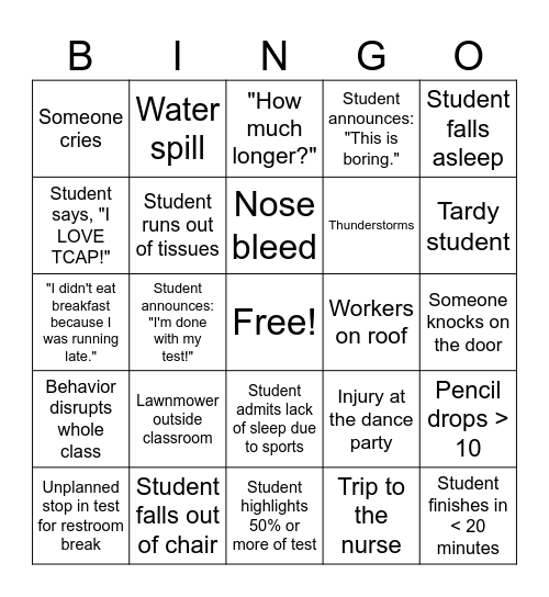 TCAP Bingo! Bingo Card