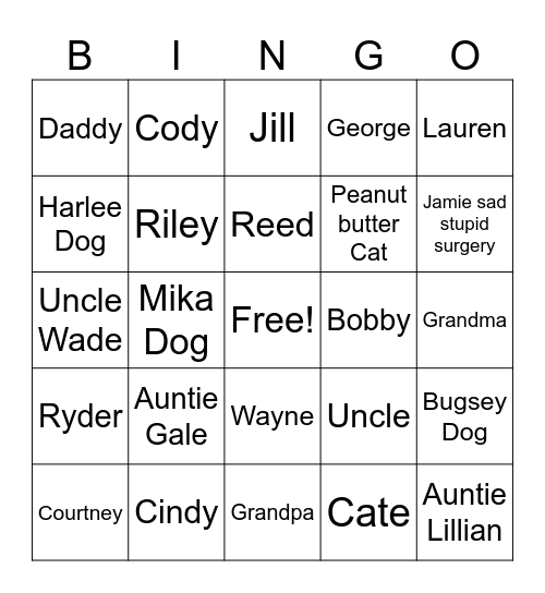 Jamie Walker Bingo Card