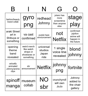 Jojoday Bingo Card