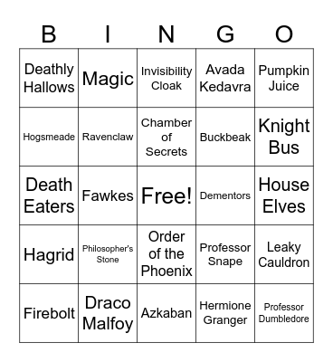 Harry Potter Bingo Card