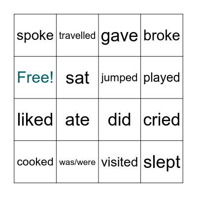 Bingo - Past Simple Verbs Bingo Card