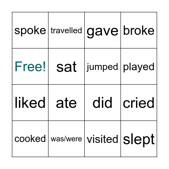 Bingo - Past Simple Verbs Bingo Card