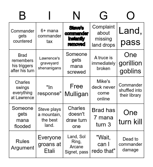 Commander Night Bingo Card