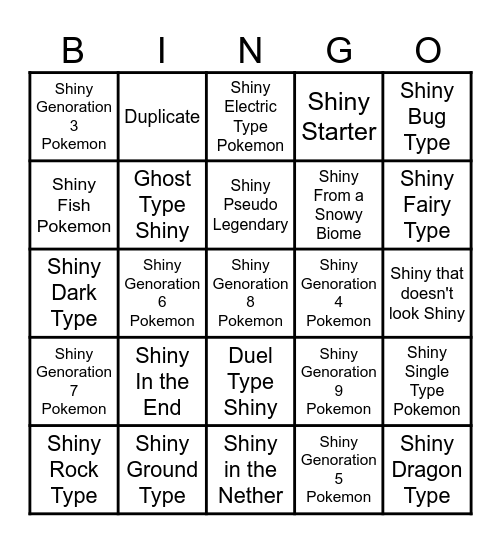 Cobblemon Bingo! Bingo Card
