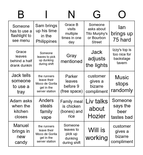 Backdoor BingoSom Bingo Card