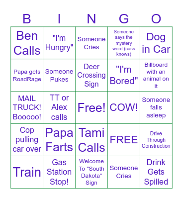 Road Trip Bingo :) Bingo Card