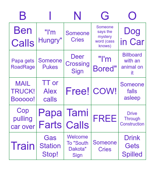 Road Trip Bingo :) Bingo Card