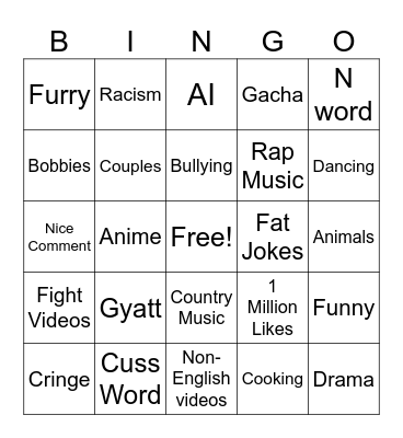Instagram Bingo Card