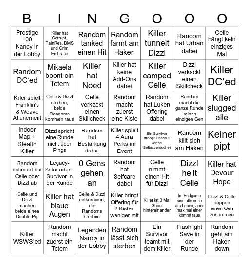 PIP TO RANK 1 MIT CELLE UND DIZZL Bingo Card