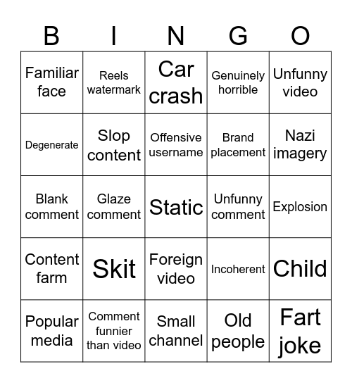 Skecs Reels bingo Card
