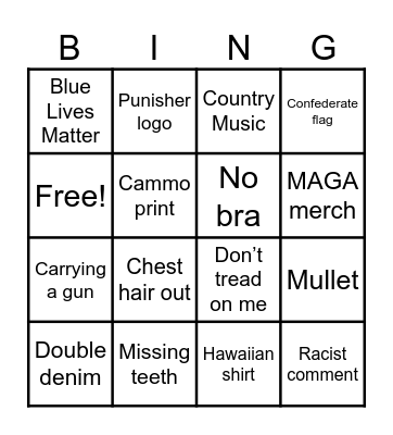 Red Neck Bingo Card