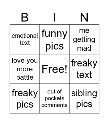 save chats Bingo Card