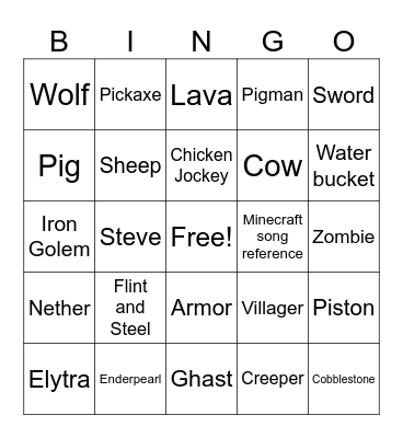 Minecwaft Bingo Card