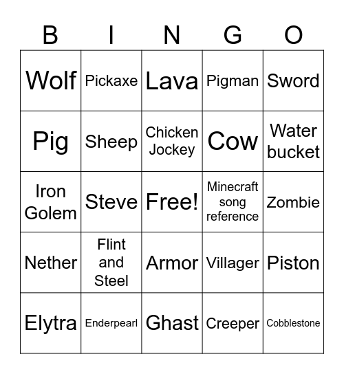 Minecwaft Bingo Card