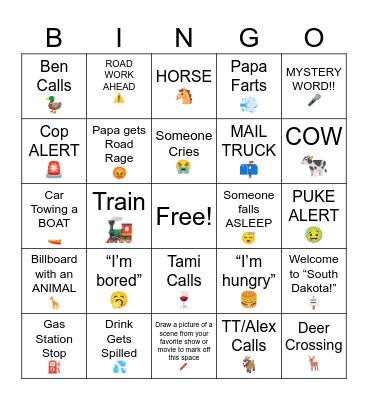 PAPA ROAD TRIP Bingo Card
