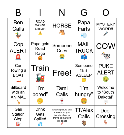 PAPA ROAD TRIP Bingo Card