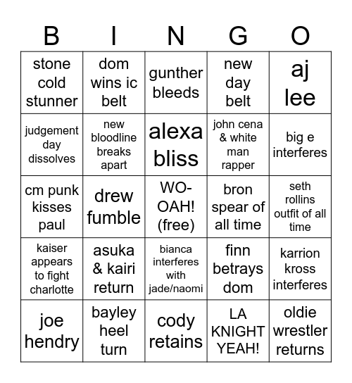WrestleMania 41 Bingo Card