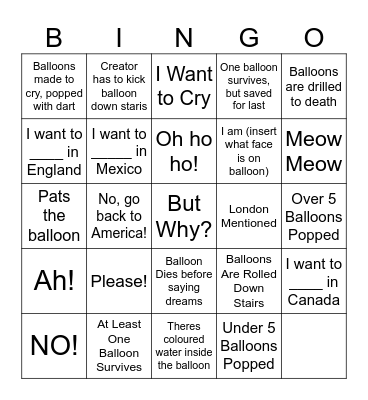Tik Tok Balloons Breaking Bingo Card