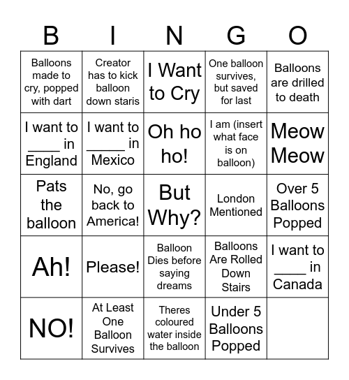 Tik Tok Balloons Breaking Bingo Card