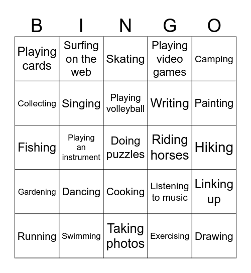 HOBBIES Bingo Card