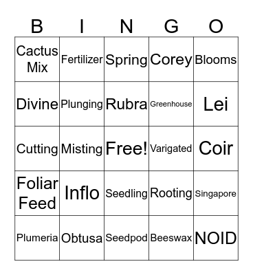 Plumeria Bingo Card