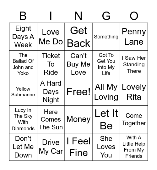 The Beatles Bingo Card