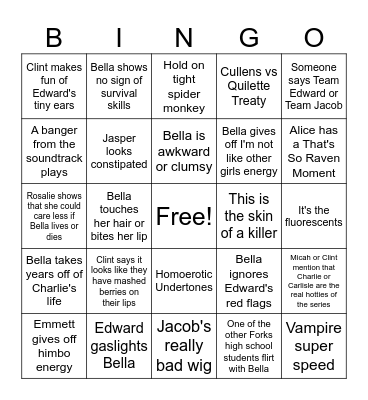 Twilight Bingo Card