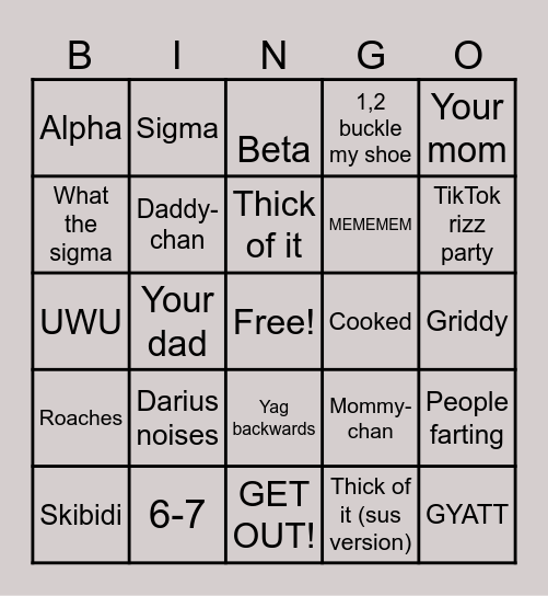 Brainrot Bingo Card