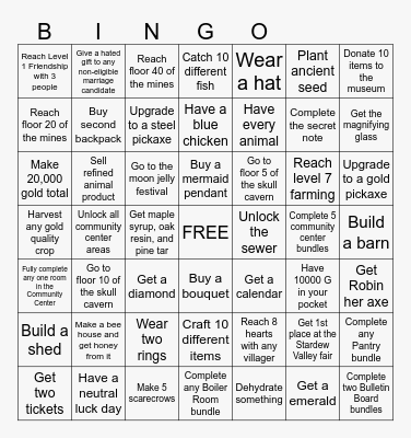 Stardew Valley Challenge Bingo Card
