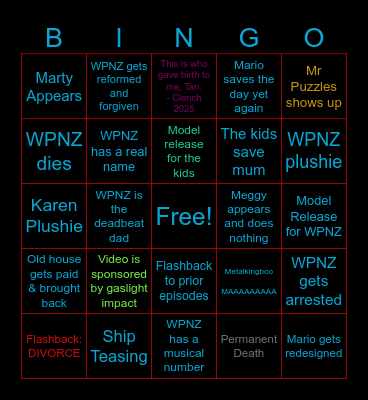 SMG4 Movie: Silence of the Cats Bingo Card