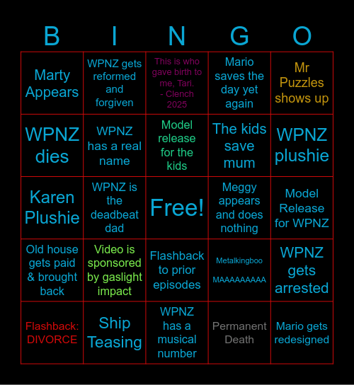 SMG4 Movie: Silence of the Cats Bingo Card