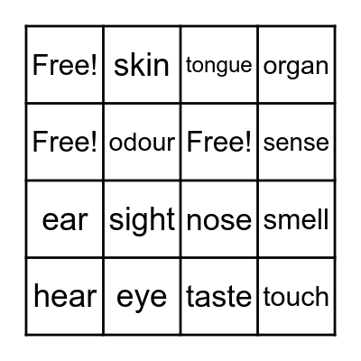 Sense Organ Wordo Bingo Card