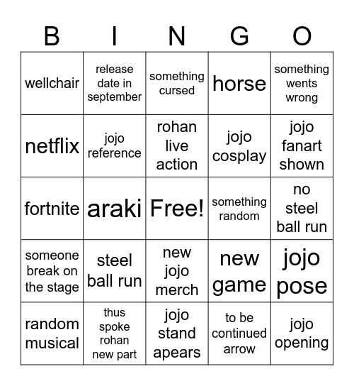 bingo jojoday Bingo Card