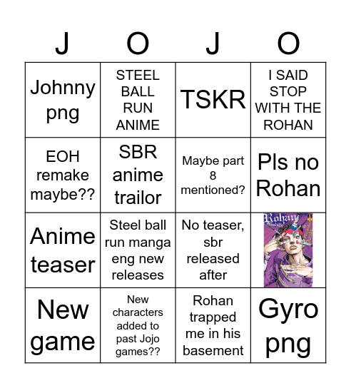 JOJO DAY BINGO/PREDICTIONS Bingo Card