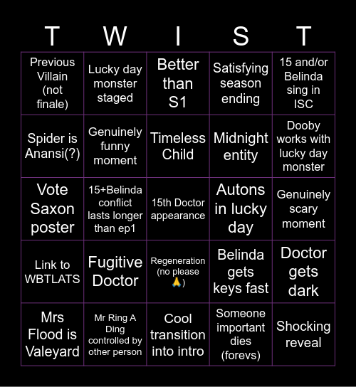 Doctor Who Season 2 Bingo Card