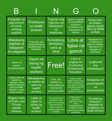 HEALTH ADVOCACY BINGO Card