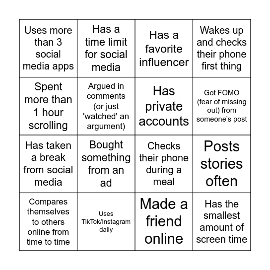 Find someone who... Bingo Card