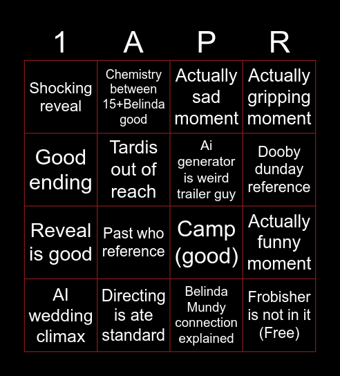 Robot Revolution Bingo Card