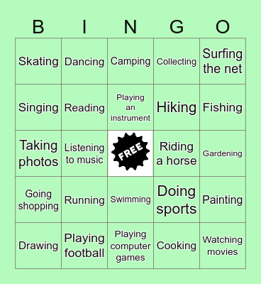 HOBBIES Bingo Card
